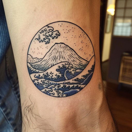 Flat tattoo sketch of Earth with delicate waves