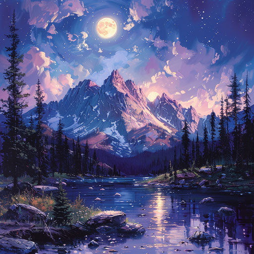 Moonlit night with Colorado Pikes Peak mountains