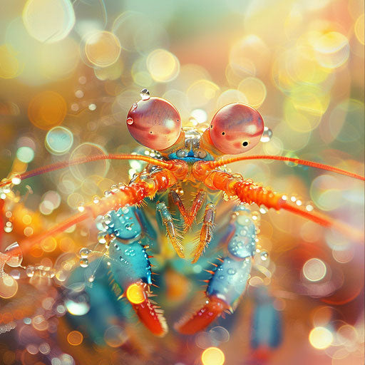 Mantis shrimp with water droplets on its body, soft and gentle
