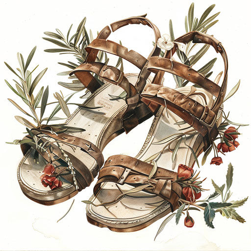 Realistic Roman sandals tattoo design on white background