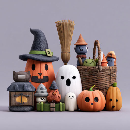 Collection of Stylized Halloween Objects in 3D Style