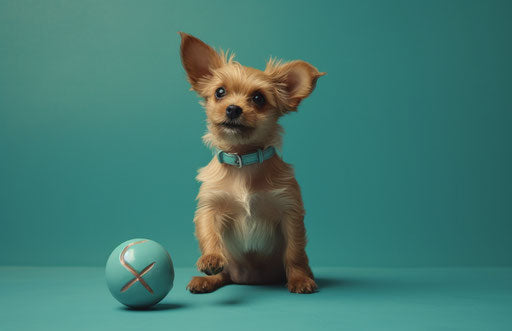 Puppy holding an object for his paw