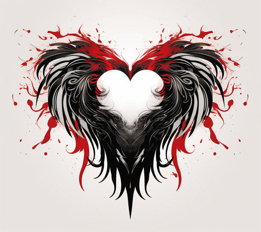 Wings of Heart, White Backgrounds, Bold Black Lines