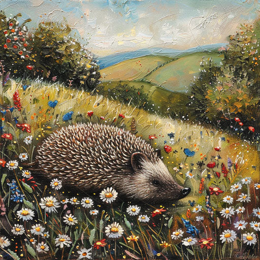 Playful hedgehog rolling down a gentle hill