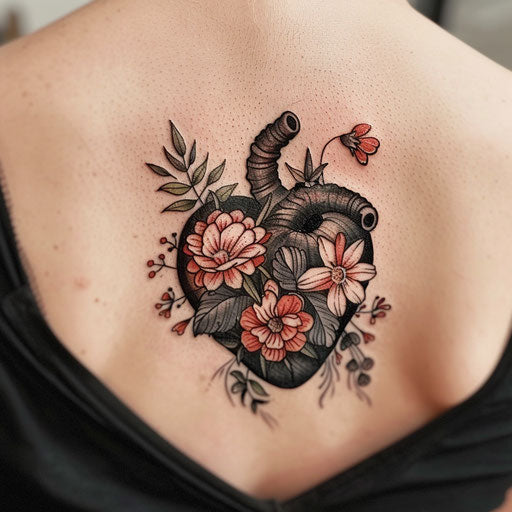 Black heart with pastel flowers for a gentle look