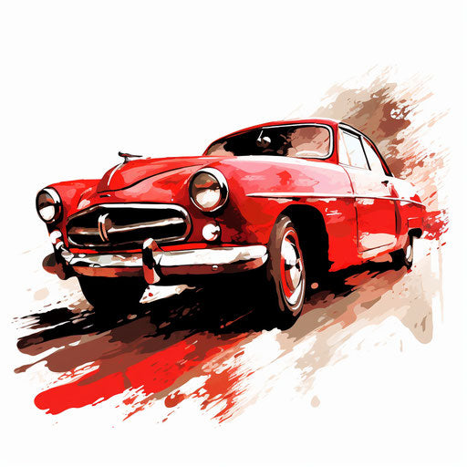 Red car clipart in the style of Impressionistic Art, on a white background