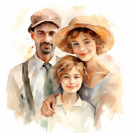 Family illustration in the style of Impressionistic Art, on a white background