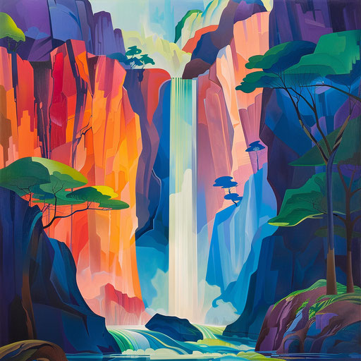 Angel Falls with bold shapes and vibrant colors