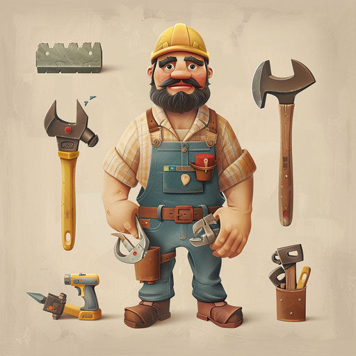 Handyman clipart in photo realistic quality on a flat beige background