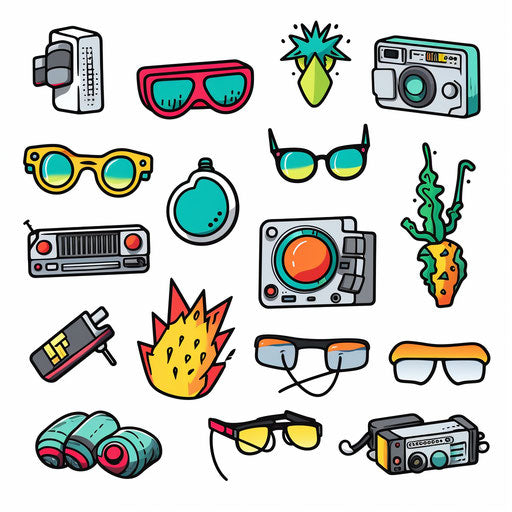 90s clipart in minimalist style, on white background