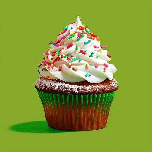 Birthday cupcake in realistic style on chartreuse background