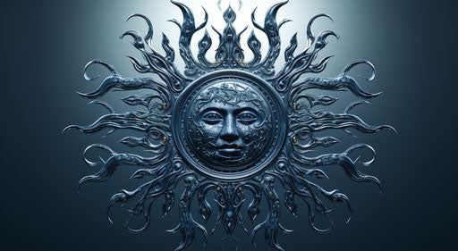 Supernatural sun symbol in Arthur Boyd style, light indigo