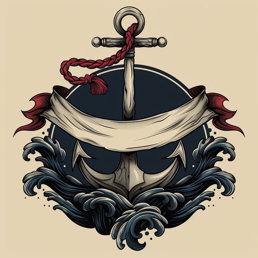 Stylized anchor and waves with banner for text