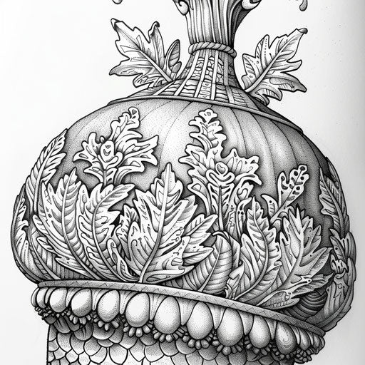 Detailed close-up of acorn cap with intricate designs