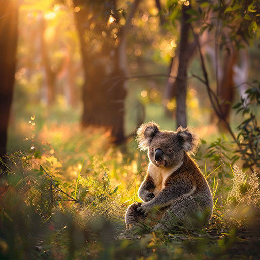 Baby koala in a tranquil forest at dawn