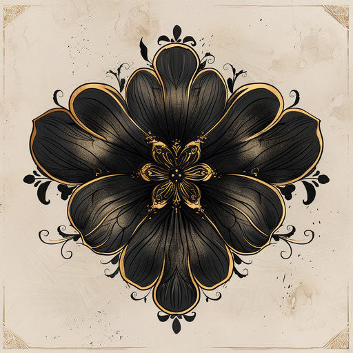 Black clover adorned with gold, flat tattoo sketch style