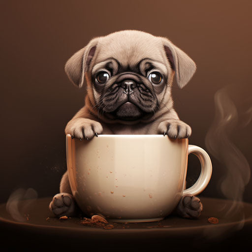 Pug puppy sitting in a cup of coffee