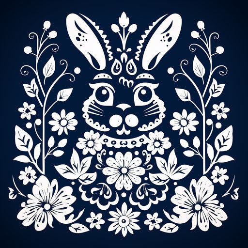Easter rabbit black and white in Mexican folklore style