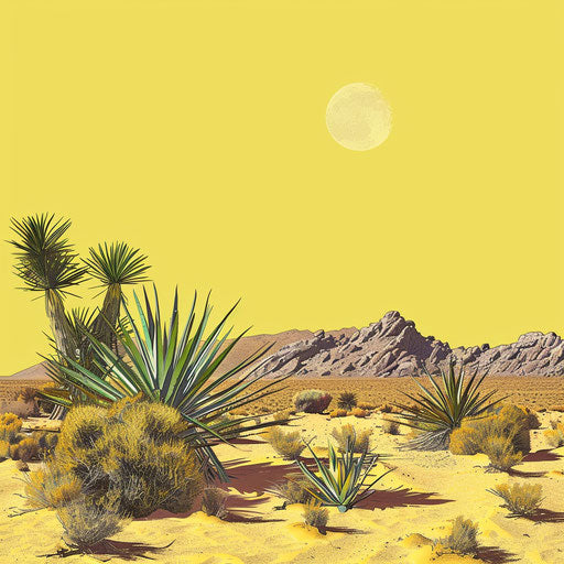 Desert clipart on chartreuse background, brightly detailed