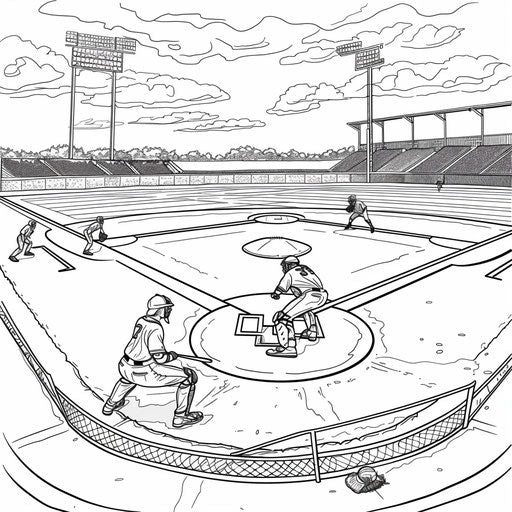 Detailed illustration of a baseball field with players in position