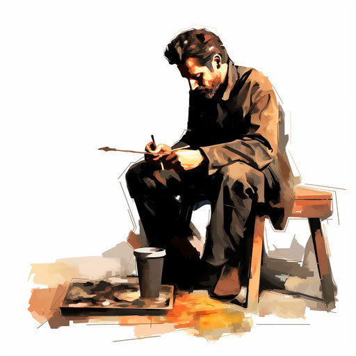 Work illustration in the style of Chiaroscuro Art, on a white background