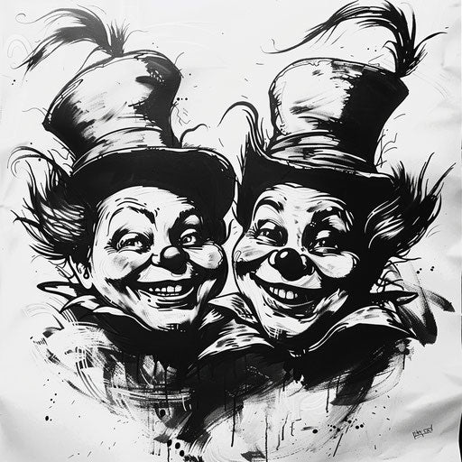 Black and white tattoo sketch of Tweedledee and Tweedledum