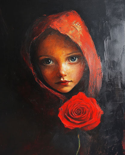 Vibrant red rose against deep black night