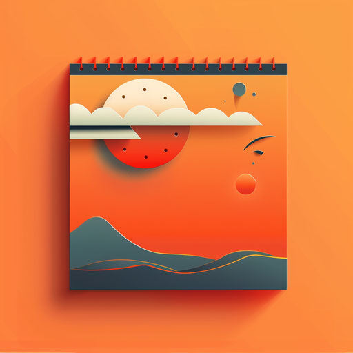 Realistic months of the year clipart on sunset orange background