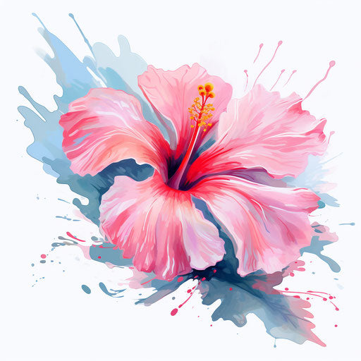 Hibiscus flower clipart in the style of Impressionistic Art, on a white background