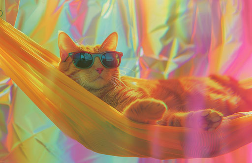 Cat in yellow hammock with sunglasses