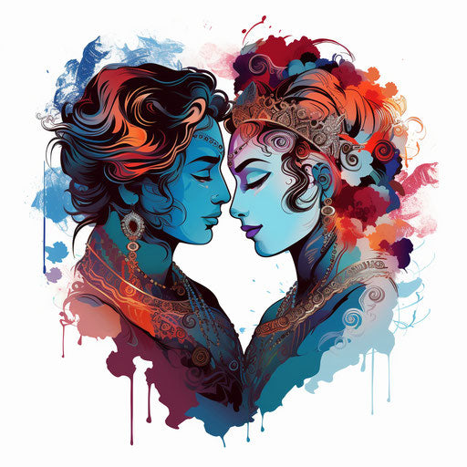 Radha Krishna clipart in the style of Chiaroscuro Art, on a white background