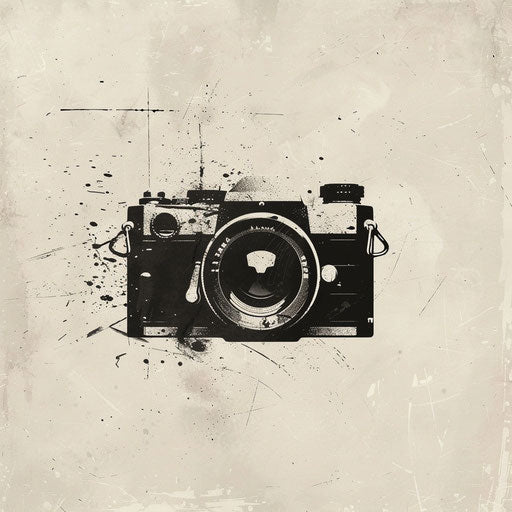 Vintage photography logo with distressed textures and earthy tones