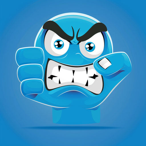 Angry blue smiley face with white hand