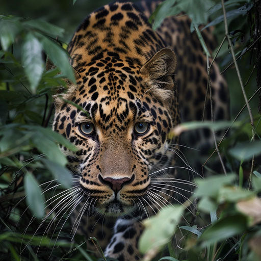 The Amur leopard prowling through dense underbrush in the Russian Far East.