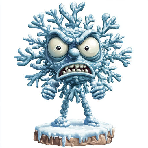 Humorous caricature of a snowflake with human characteristics