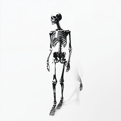 3D skeleton on flat white background, isolated clipart