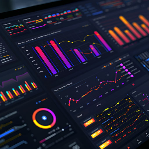 Detailed financial dashboard with colorful graphs on a computer screen