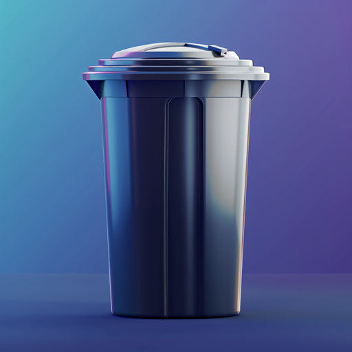 Realistic depiction of a trash bin on light blue backdrop with soft texture