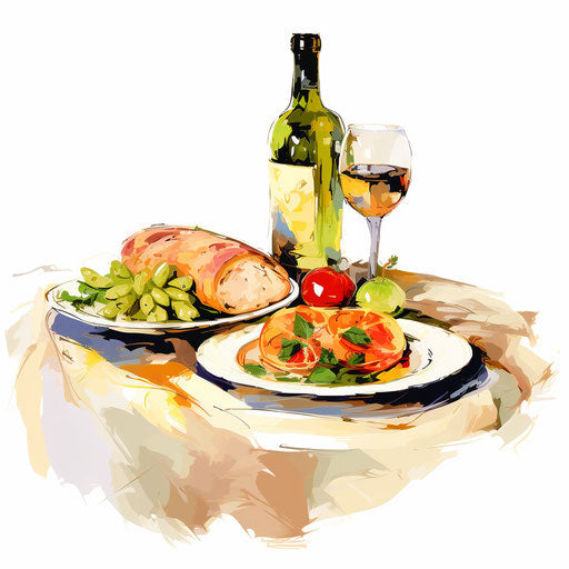 Impressionistic meal artwork on white background