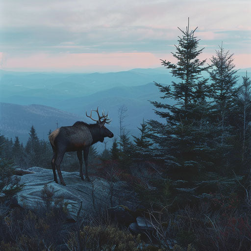 Wildlife spotting on Grandfather Mountain, in the style of Corey Arnold
