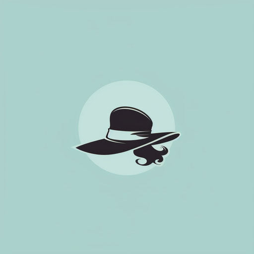 Fashion logo with stylized hat on pale blue background