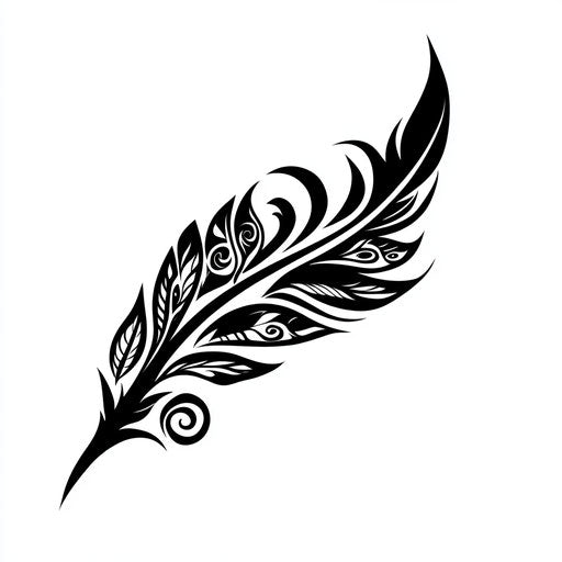 Tribal armband tattoo with black feather on white background