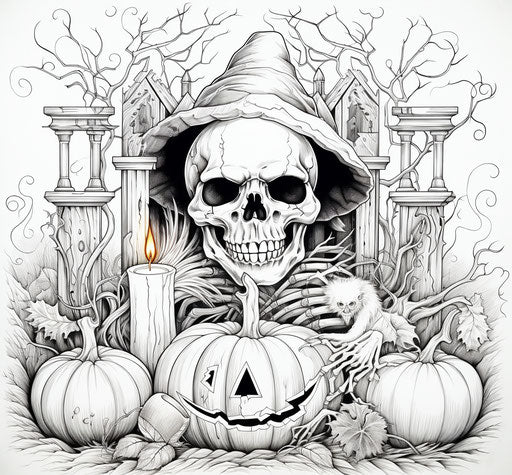 Halloween coloring pages to print, in the style of playful use of line, pictorial, magic realism, stencils 29:27