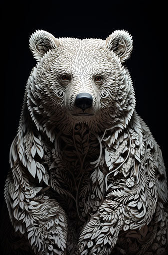 Bear-shaped intricate black and white detailed art