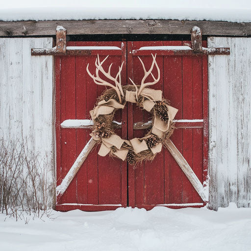 Barn door with a rustic holiday wreath
