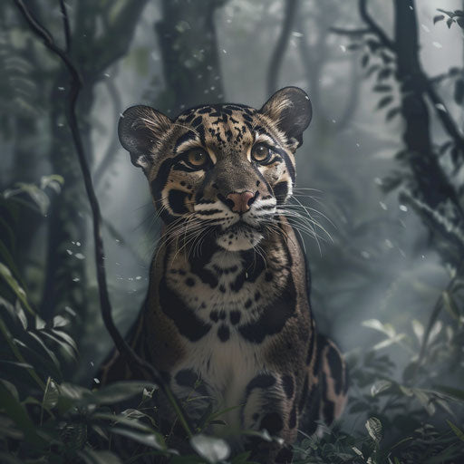 Bornean clouded leopard in morning mist