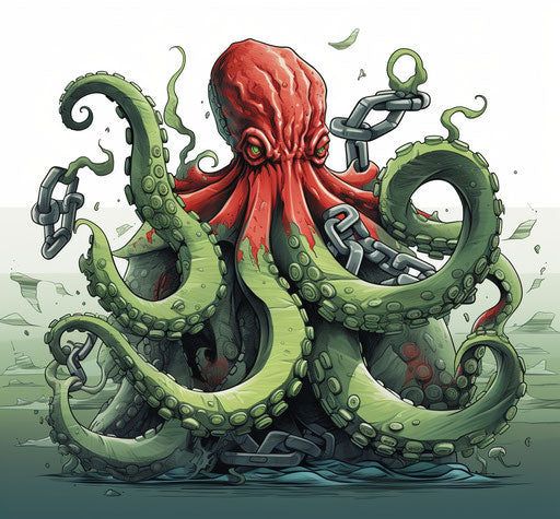 Destructive octopus with anchor and red hook
