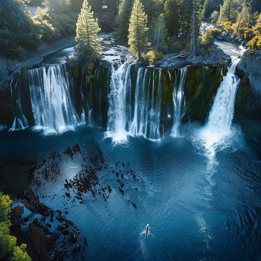 Burney Falls, California, with extreme sports enthusiasts