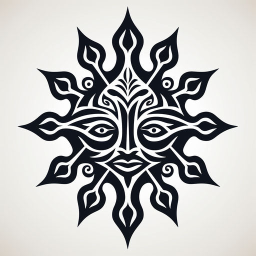Tribal star tattoo with tree in masks and totems style
