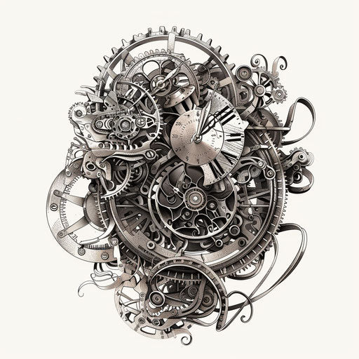 Vintage clockwork mechanical tattoo on white background